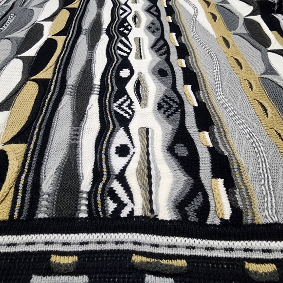 Vintage Men 3D Knit Grandpa Sweater SizeXL  90s Retro Cozy Heritage Black Grey - Picture 13 of 16